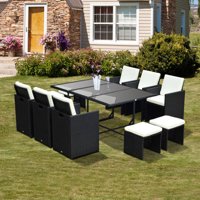 Athanasios 10 - Person Wicker Patio Dining Set with Rectangular Table , Cushions Included