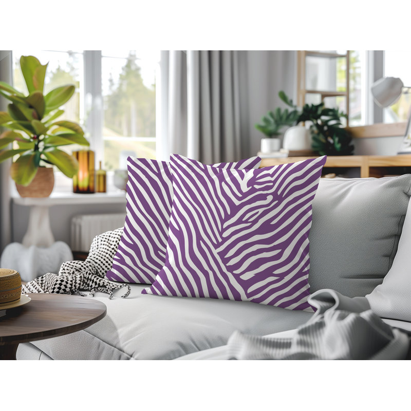 Oreiller réversible intérieur / extérieur à imprimé zébré Kits, Purple, 16x16