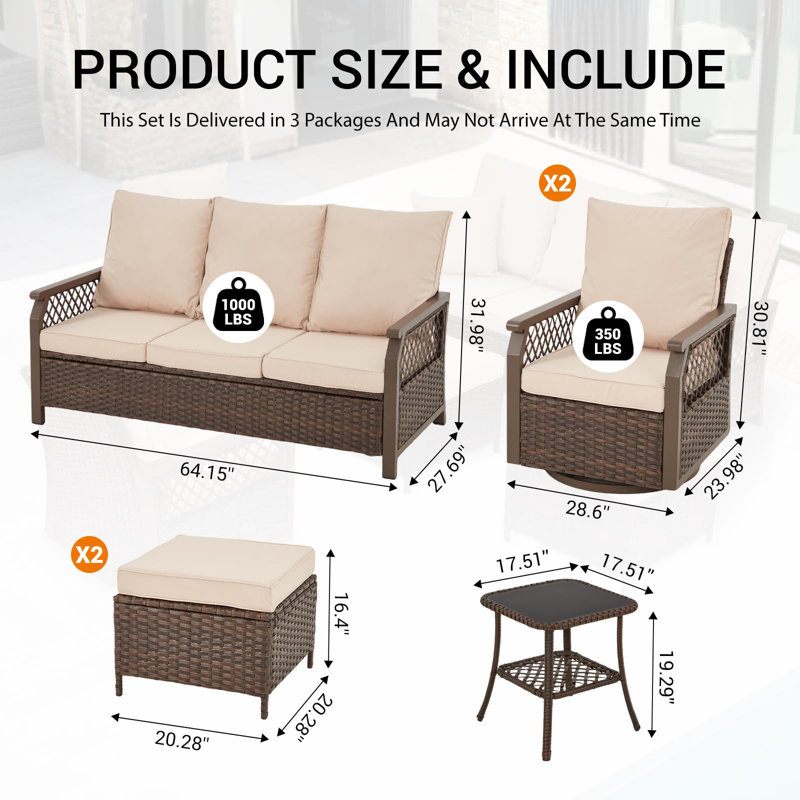 Ensemble de meubles de patio 6 pièces, Beige, Brun