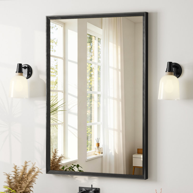 Miroir de salle de bain à bords biseautés, miroir mural en verre trempé avec cadre en aluminium antirouille, pour au-dessus d'un lavabo, dans une chambre ou une entrée.