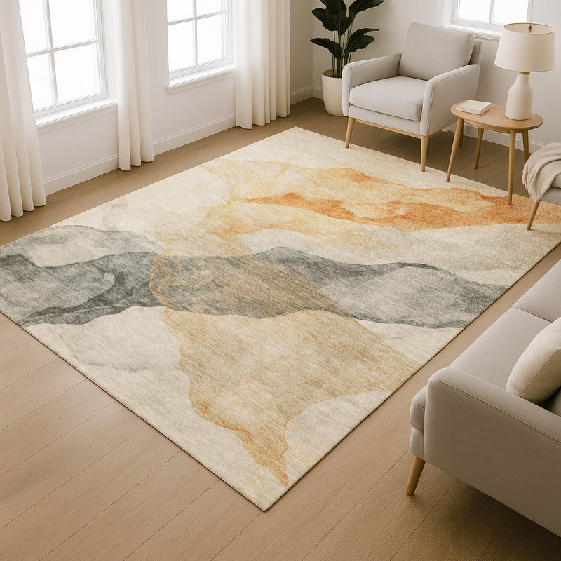 Premium Machine Washable Mayfield AMF2109 Abstract Rug, 3' x 5', Orange