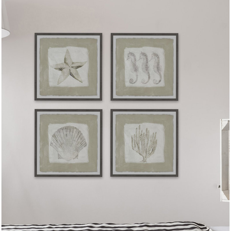 Sea Fun - ensemble de 4 reproductions de cadres photo, H 12 po x l 12 po x P 1,5 po
