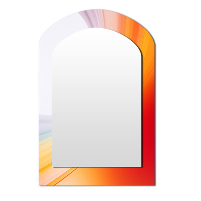 Orange Spectral Slice II - grand miroir mural de formes irrégulières, miroir unique asymétrique moderne, impression sur métal