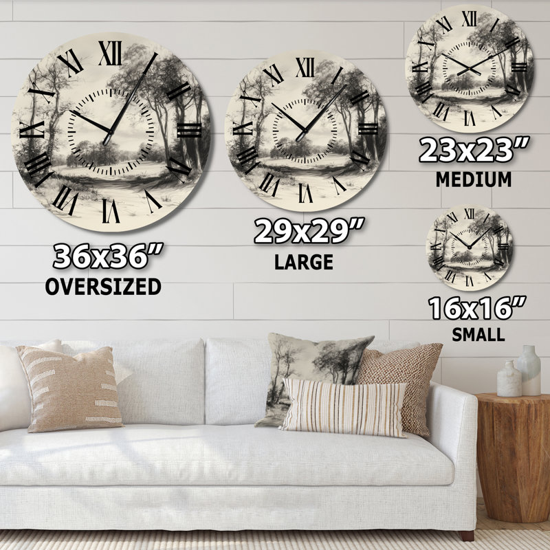 Horloge murale en métal « Forêt vintage dans la campagne anglaise I » - Nature, Petit