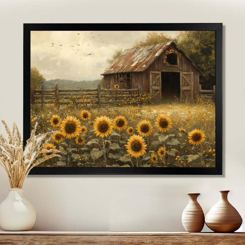 Dorit tournesols autour de l'écurie cheval I - tournesols, art mural, Reproduction encadrée d'une seule photo