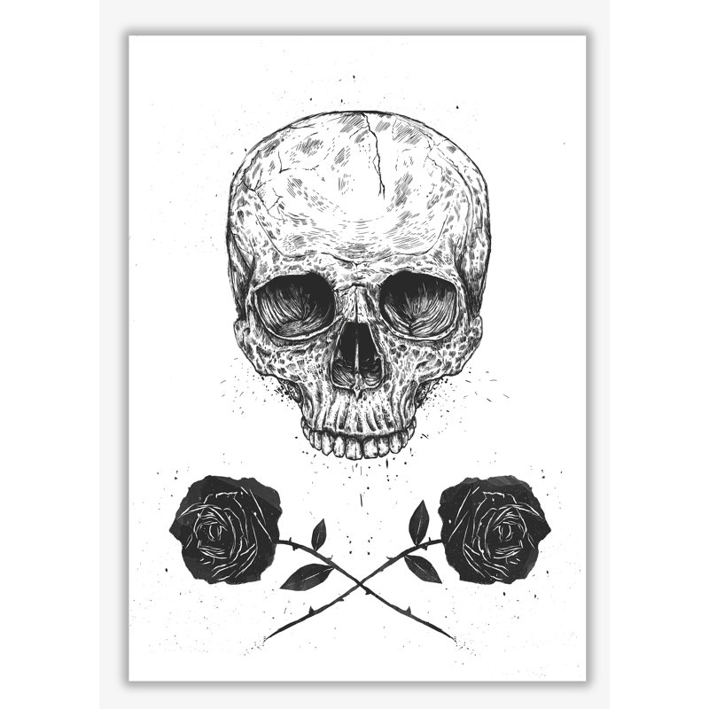 Skull And Roses by Mercedes Lopes Charro - Print, No Frame, 59.4 cm H x 42 cm W x 1 cm D