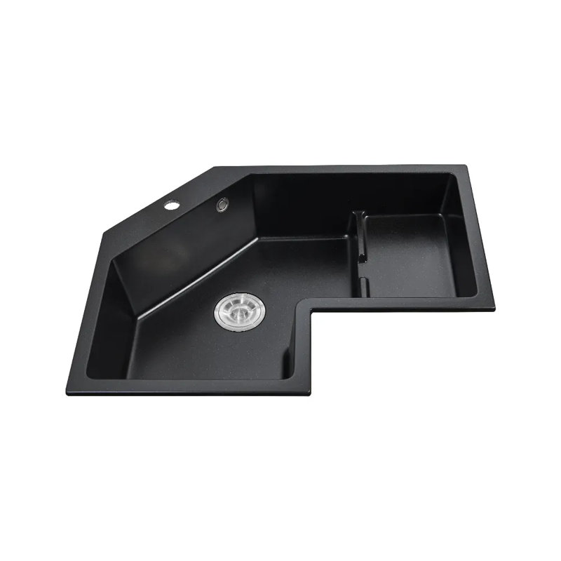 Évier de cuisine encastré 32 pouces moderne noir encastré à simple cuve droite à quartz résistant à la corrosion et insonorisant avec trop-plein inclus