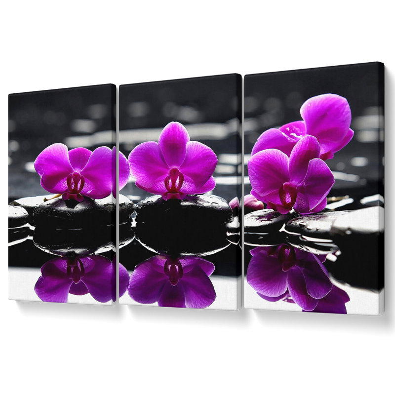 Trio Of Orchids - 3 Piece Wrapped Canvas Print, 81.3cm H x 163cm W