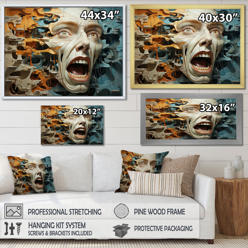 Surréalisme, Morphing visages, Cadre flottant doré, H 34 po x l 44 po x P 1,5 po
