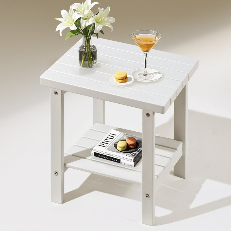 Table d'appoint d'extérieur rectangulaire en PEHD à 2 niveaux 17 po Taryn, Blanc