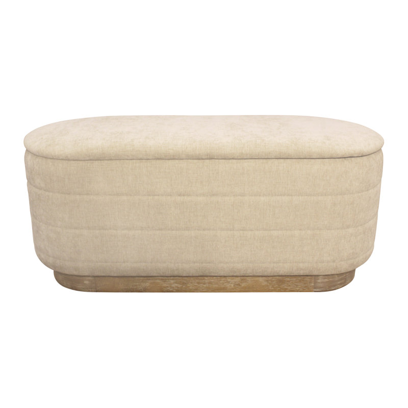 Jackie Storage Bench In Contemporary Beige Multi-weave Fabric On Solid Wood