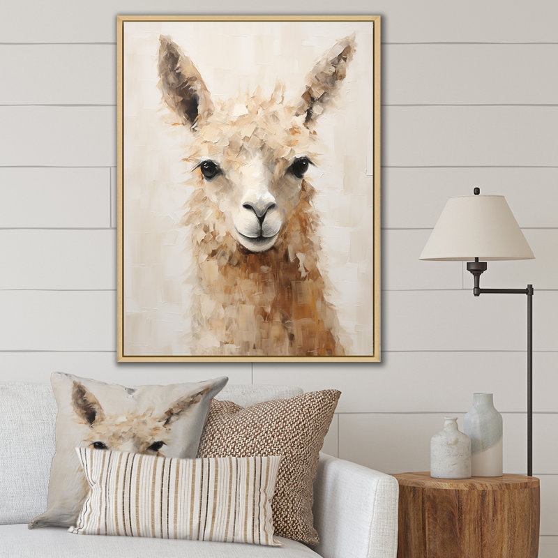 Minimalisme grunge alpaga portrait II sur toile, Cadre naturel flottant, H 32 po x l 16 po x P 1 po