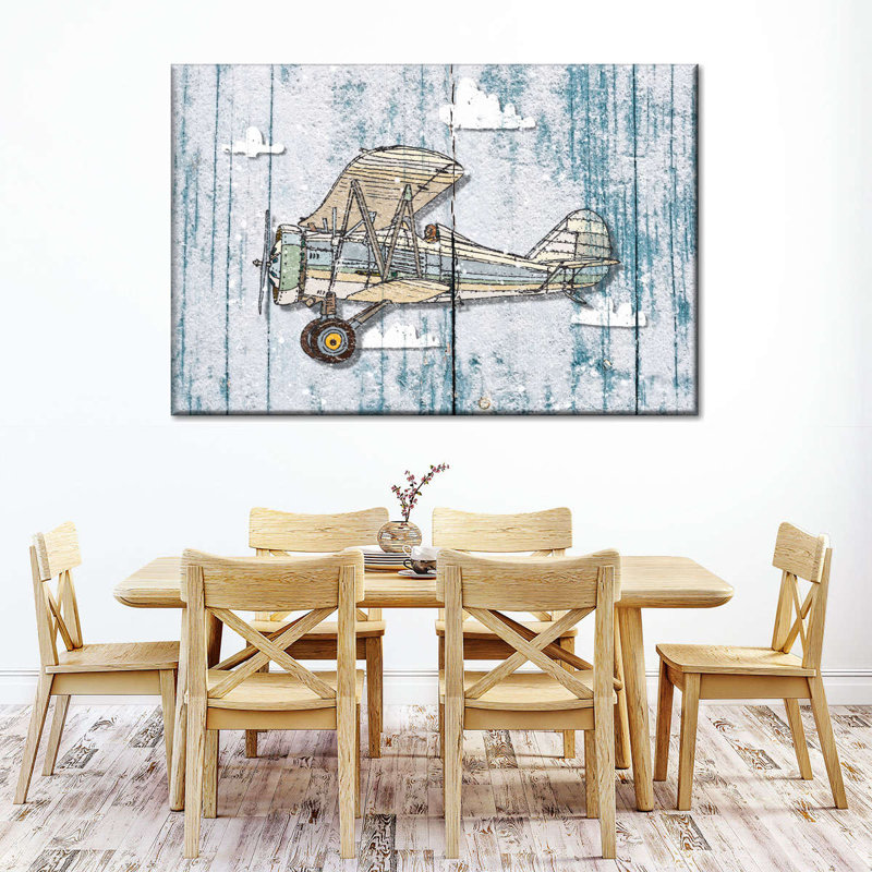 Caricature d'avion rustique, reproduction sur toile, H 20 po x l 30 po x P 1,25 po