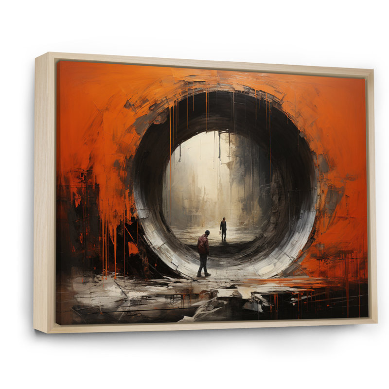 Tunnel orange avec portail abstrait I, H 30 po x l 40 po x P 1,5 po, Cadre naturel flottant