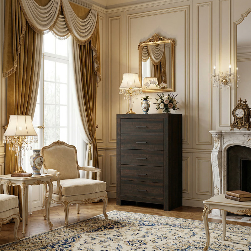 Commode décorative à 5 tiroirs Ellorie H 45,3 po Vintage, Brun