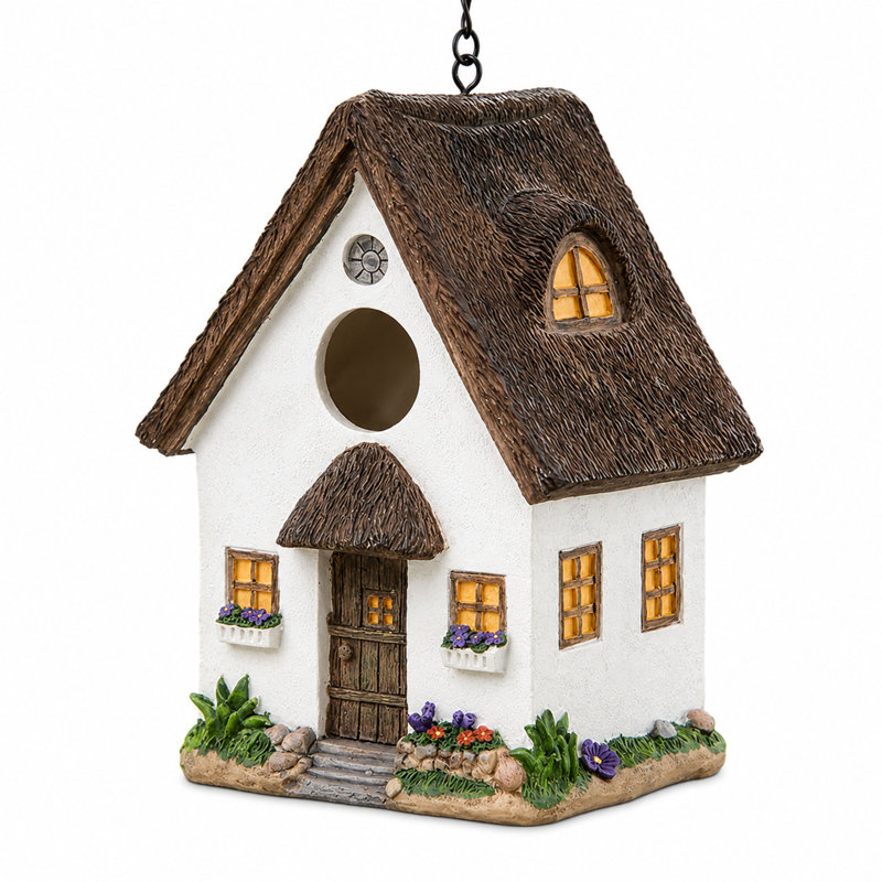 Maison d'oiseaux rustique, maison d'oiseaux suspendue en résine pour jardin extérieur et cour