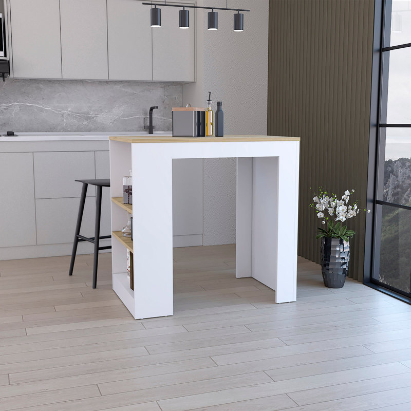 Îlot de cuisine, table de bar de cuisine H 36 po, avec 3 tablettes latérales