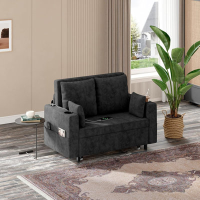Canapé-lit escamotable 3 en 1, causeuse convertible 56 po avec porte-gobelets et recharge USB