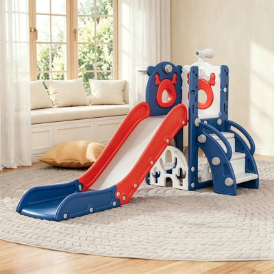 7 In 1 Kids Slide For Toddlers, Toddler Playset With Golf, Basketball Hoop, Climber And Storage Space