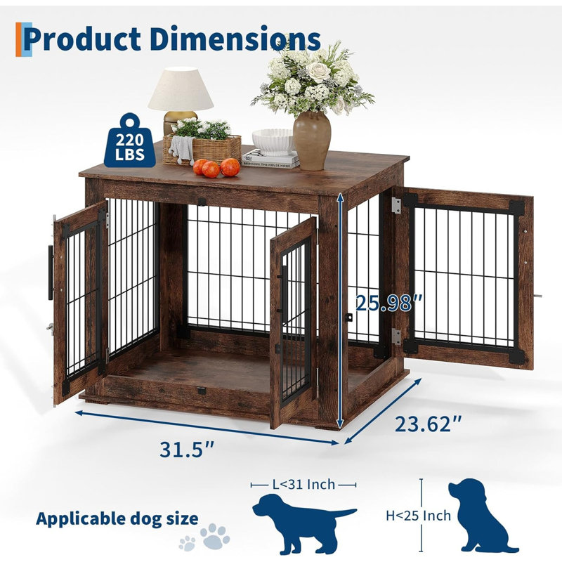 Table de bout pour chien de ferme avec portes doubles, table de bout en bois robuste