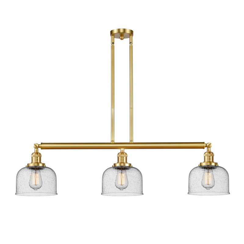 Jebediah 3-Light Metal Kitchen Island Pendant with Glass Shades, Satin Gold, Matte White, 100W LED