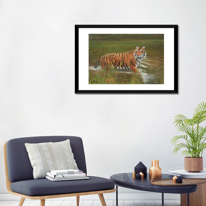 « amur tiger rerefroidissant off », impression sur toile, H 16 po x l 24 po x P 1 po, Papier d'art encadré noir, Blanc