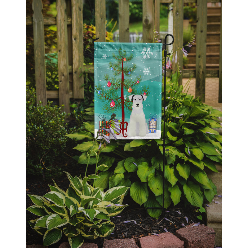 Drapeau en polyester 2 côtés sous l’arbre Silloth, Schnauzer miniature blanc, H 15 po x l 11 po x P 0,01 po