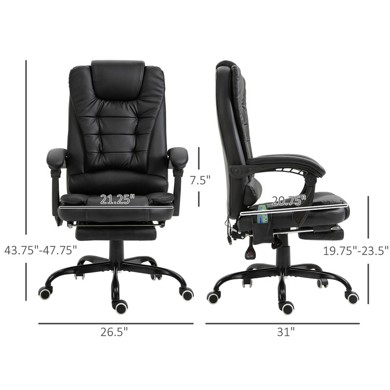 Fauteuil de bureau de massage à haut dossier, fauteuil de massage avec support lombaire, repose-pieds, Noir, Polyuréthane