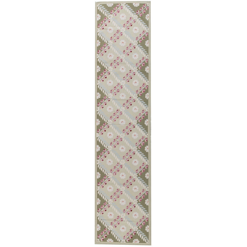 Hand-Knotted High-Quality Green Runner