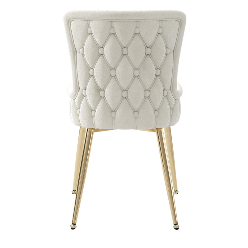 Velvet Upholstered Metal Armchair, Beige, Gold, 6