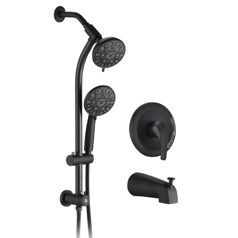 Matte Black Shower With 26" Stainless Steel Slide Bar, Dual Heads, 1.8 Gpm Flow, Adjustable Spray Head 2 Dynamic Rainfall