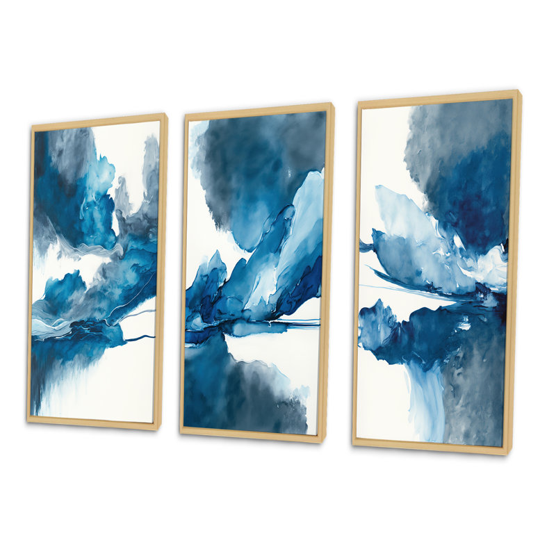 «Through The Sapphire Blue Clouds», 3 pièces sur toile, H 20 po x l 36 po, Cadre naturel flottant