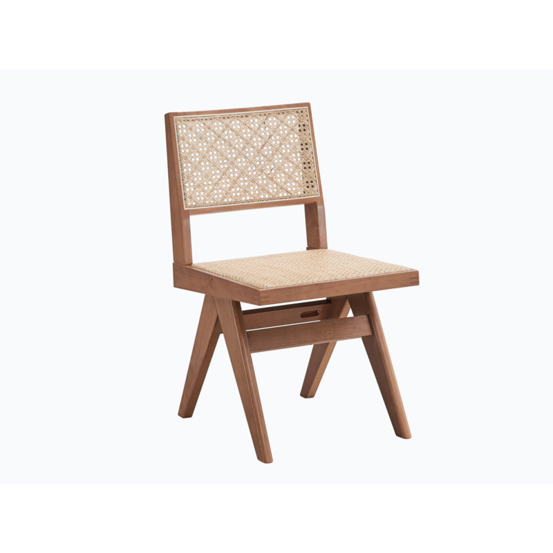 Natural Upholstered Side Chair with Rattan Back, 32" Height