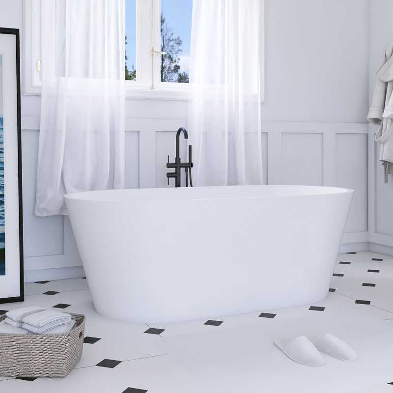 63 Inch Freestanding Solid Surface Soaking Bathtub