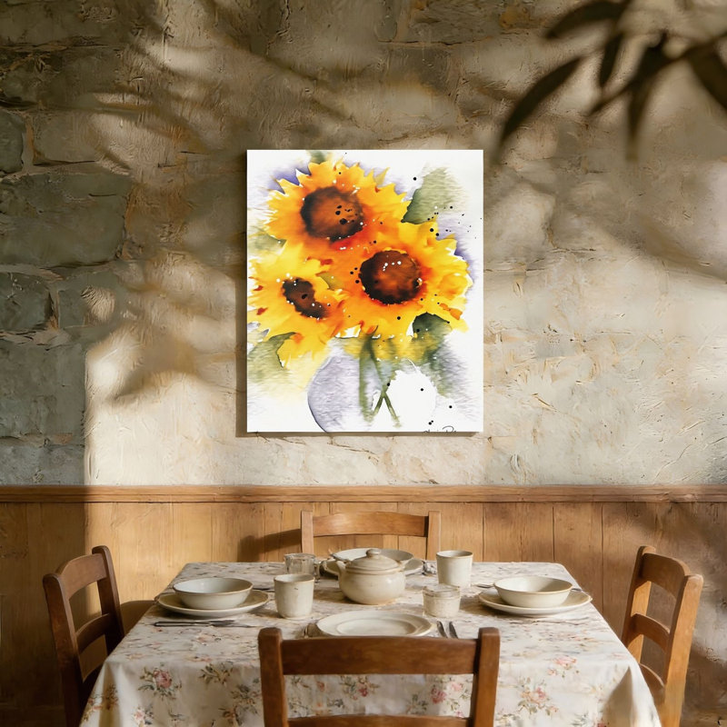 Tournesol style aquarelle, art mural non encadré, L 36 po x l 24 po