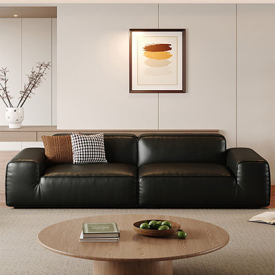 Black Genuine Leather Modular Sofa cushion couch