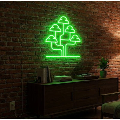  | Enseigne néon à motif d'arbre | Fabriqué avec un tube néon incassable flexible de qualité supérieure pour une lueur vibrante et durable et une performance durable | 24 x 24 | Vert vif