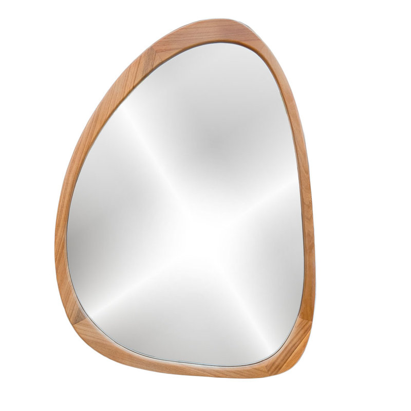 Asymmetrical Oval Mirror, Natural Wood