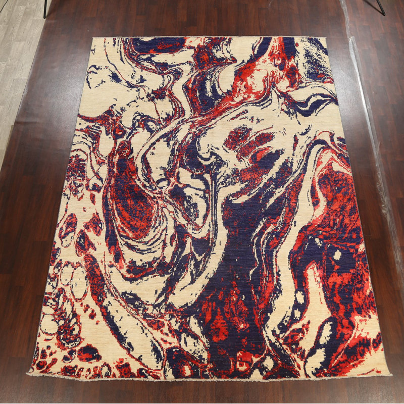 Tapis unique ivoire / brun noué à la main 9 pi x 12 pi 3 po nouvel âge One-of-a-Kind
