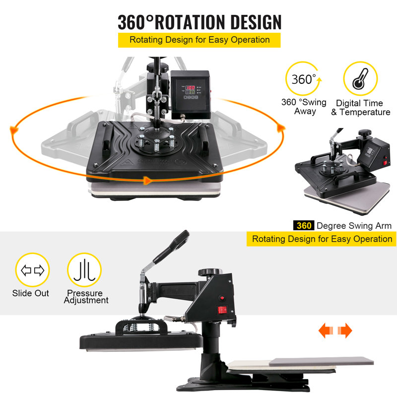 Heat Press Machine 12X15 Inch, 5 in 1 Combo Digital Heat Transfer Machine