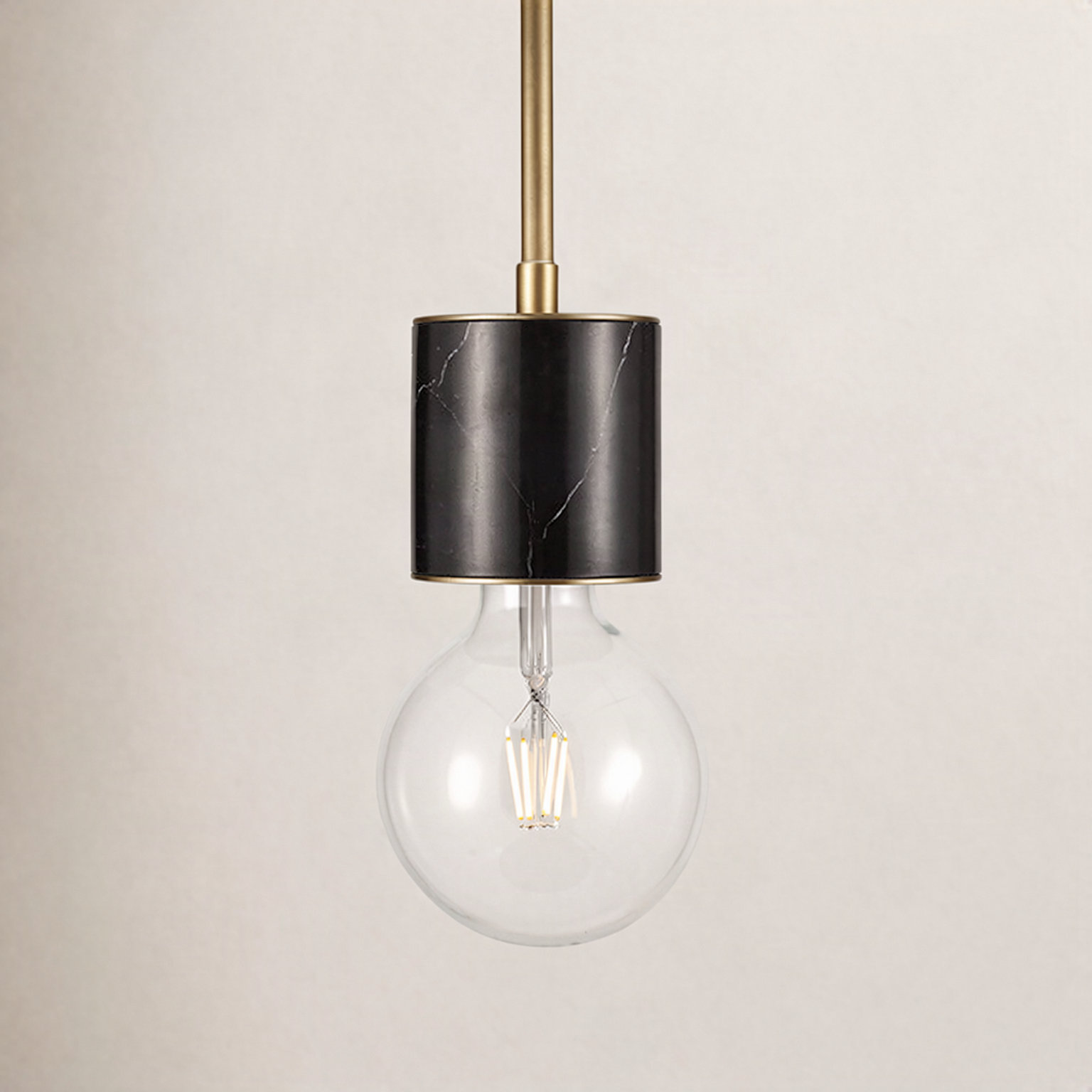 Single Light Pendant, Vintage Brass/Black