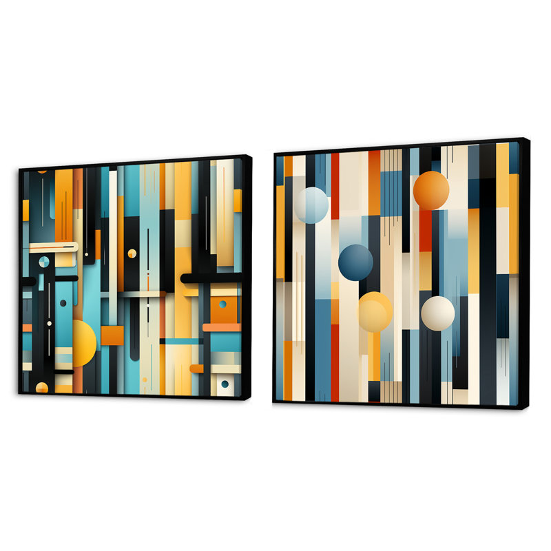 Ruben - Ensemble de 2 collages carrés à formes abstraites, Cadre flottant noir, H 16 po x l 33 po