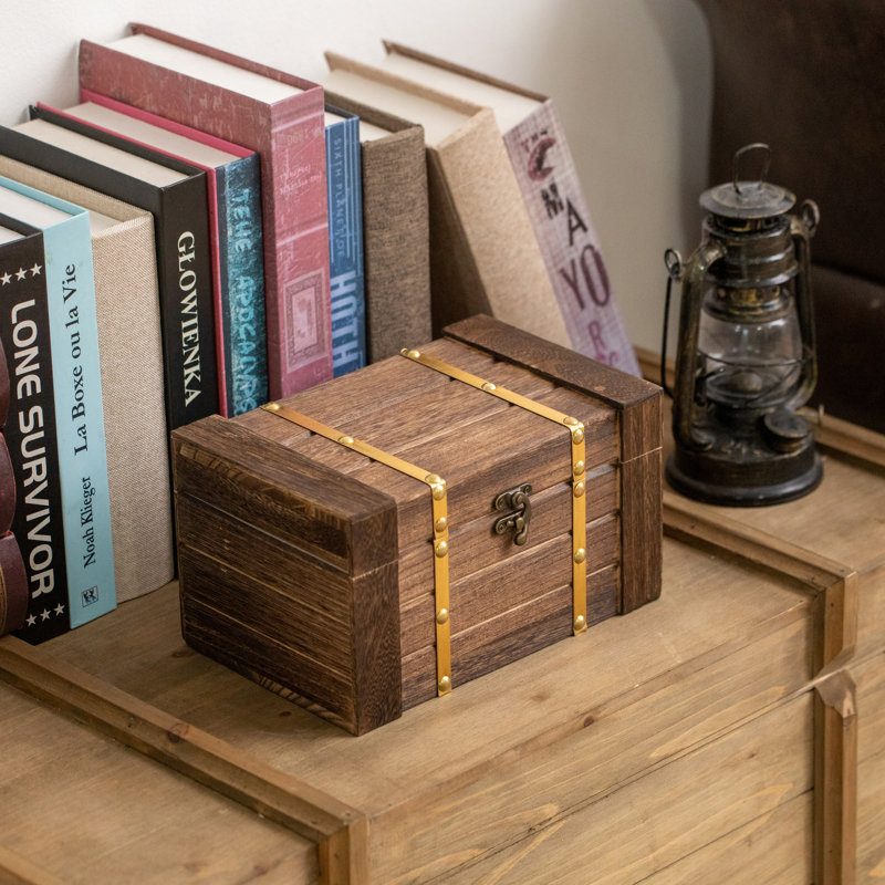  Coffre à trésor rectangulaire en bois rustique Boîte de rangement décorative en bois foncé