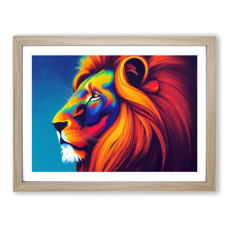 Compelling Lion - Framed Print, 34cm H x 46cm W x 2cm D, Oak