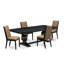 L'ensemble de cuisine 7 pièces se compose d'une table de salle à manger rectangulaire et de 6 chaises de salle à manger en tissu de lin sable clair avec des pieds noirs - finition sablée-299625725-269508007-299625722