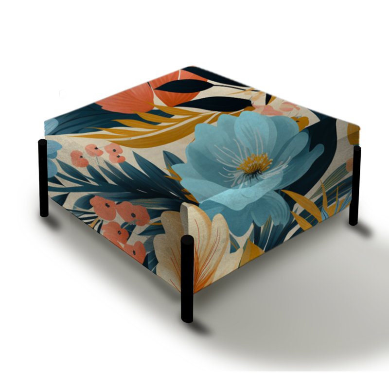 Fleurs claires avec motif tropical - Grand repose-pieds carré tropical