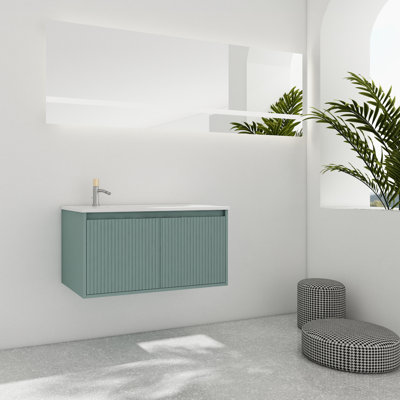 Meuble-lavabo à fixation murale en résine 36 po 36 po, 2 portes avec beaucoup d'espace de rangement