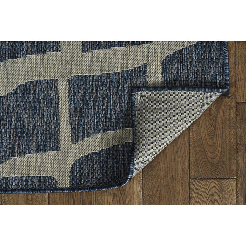 Abstract Indoor / Outdoor Rug, Rectangle 5'3" x 7'7", Blue/Gray