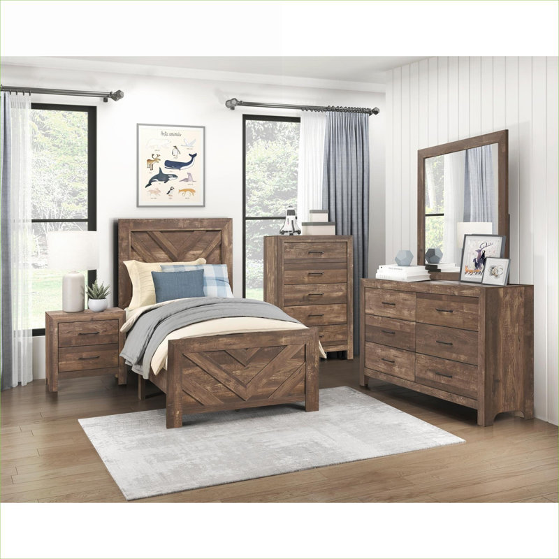 Bed Frame Compact Twin Size Contemporary Rich Brown Finished Wood Panel Bedroom Furniture For Standard Twin Mattresses, Twin