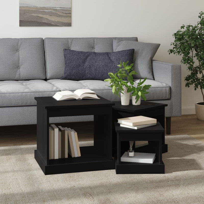 Warkentin Coffee Tables 3 pcs Engineered Wood, Black